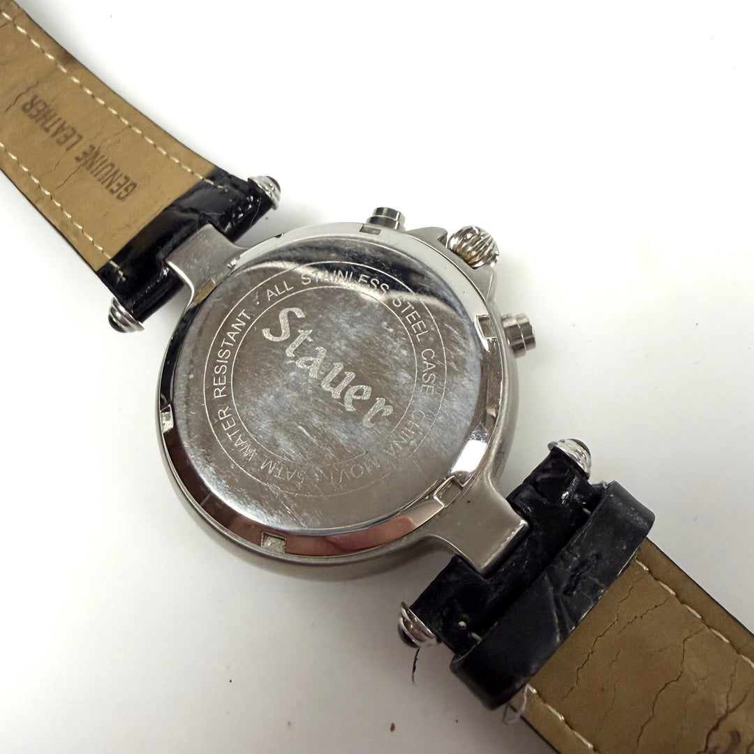 w052 Stauer Noire Automatic Men' Wrist Watch Vintage-style Black Dial Stainless