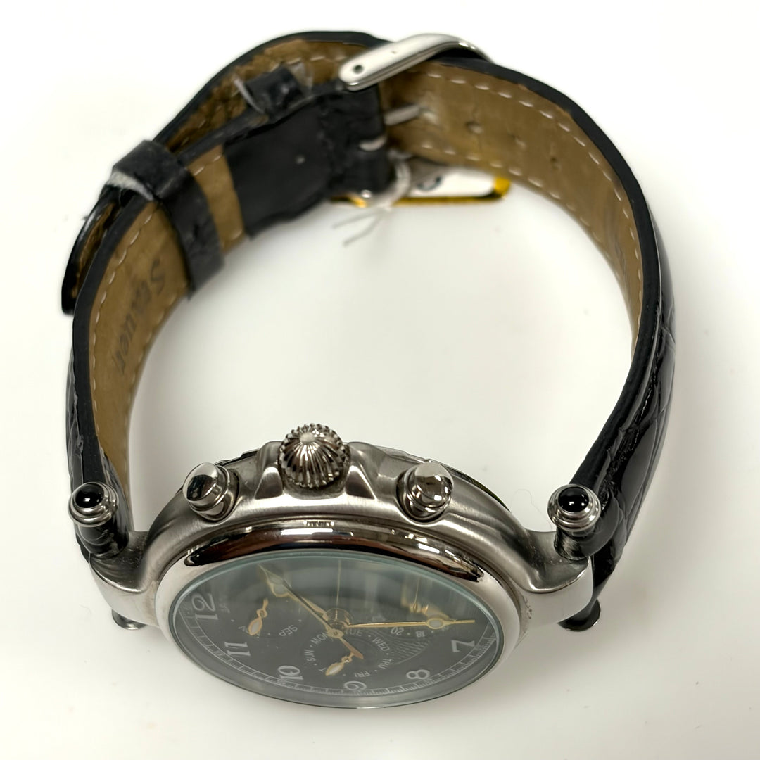w052 Stauer Noire Automatic Men' Wrist Watch Vintage-style Black Dial Stainless