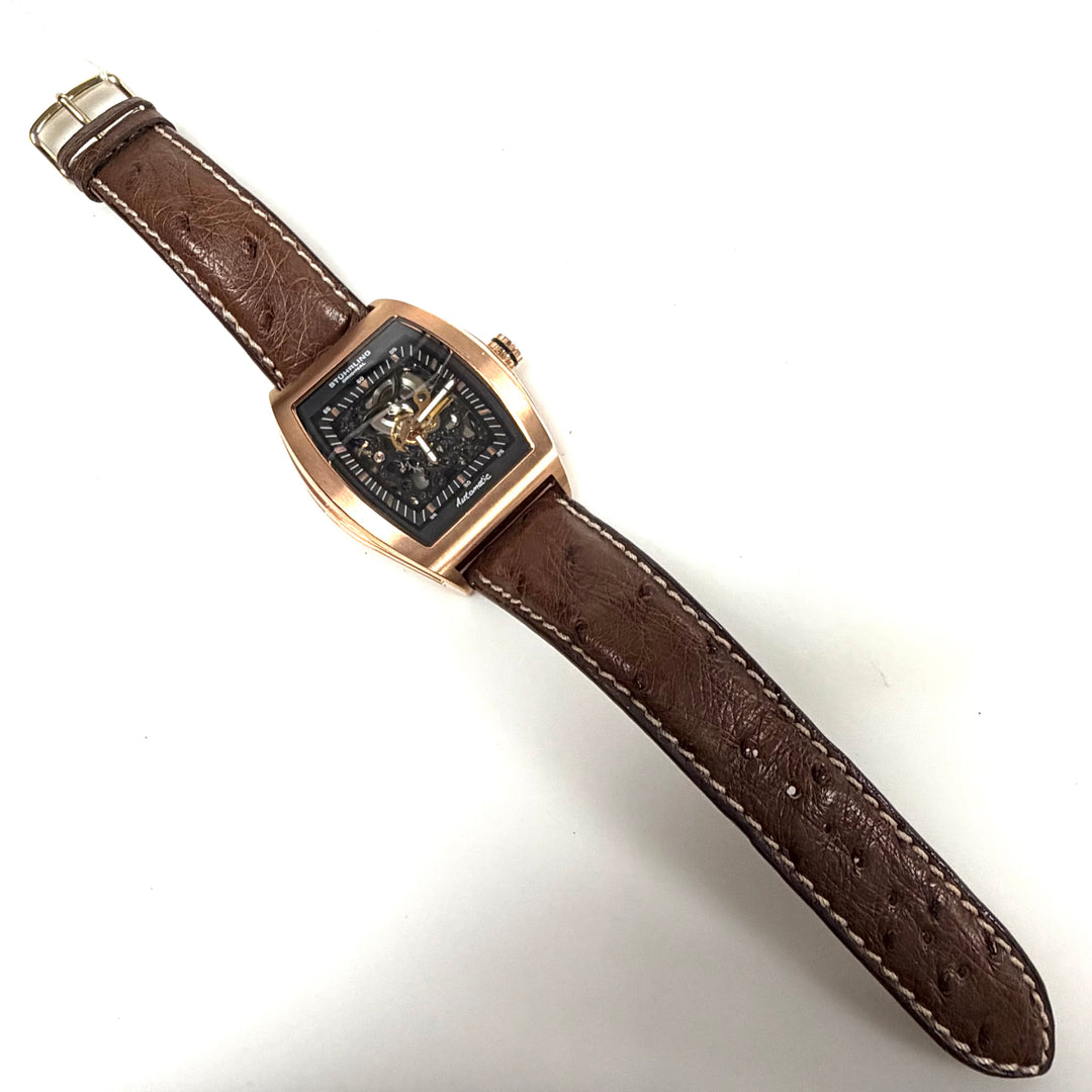 w056 Stührling Original Millennia Skeleton Automatic Wrist Watch Tonneau Case