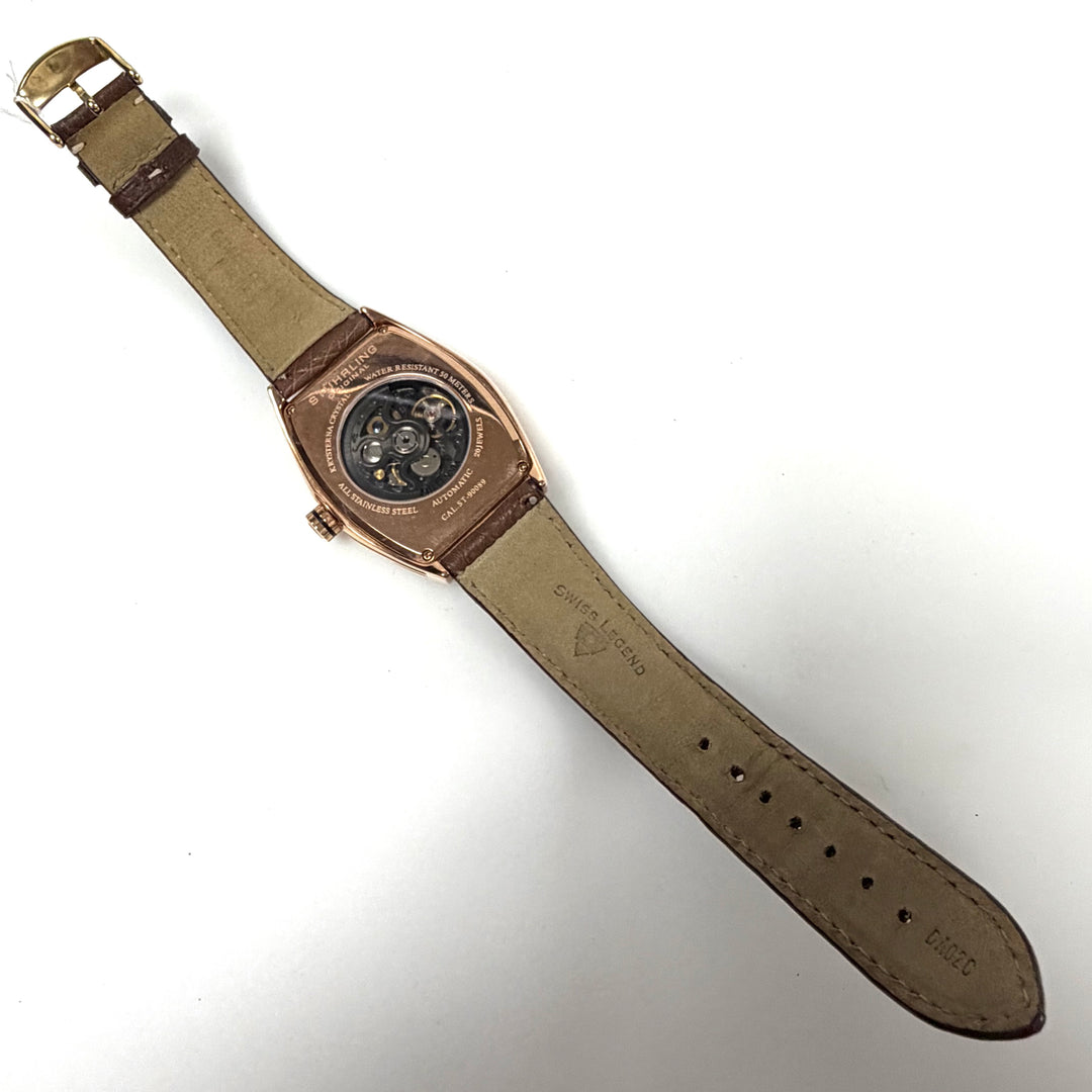 w056 Stührling Original Millennia Skeleton Automatic Wrist Watch Tonneau Case