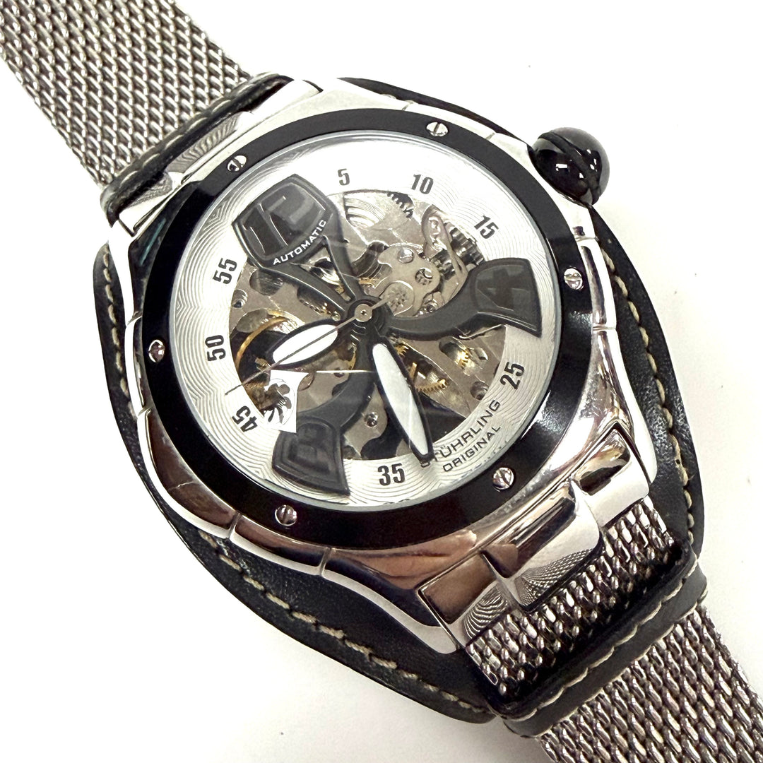 w059 Stuhrling Original Alpine Automatic Skeleton Men's Wrist Watch 20J 47mm