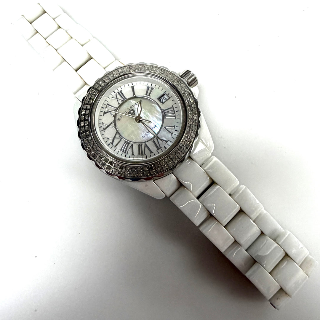 w062 Swiss Legend Karamica Diamonds White Ceramic Diamond Encrusted Wrist Watch