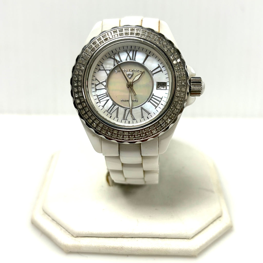 w062 Swiss Legend Karamica Diamonds White Ceramic Diamond Encrusted Wrist Watch