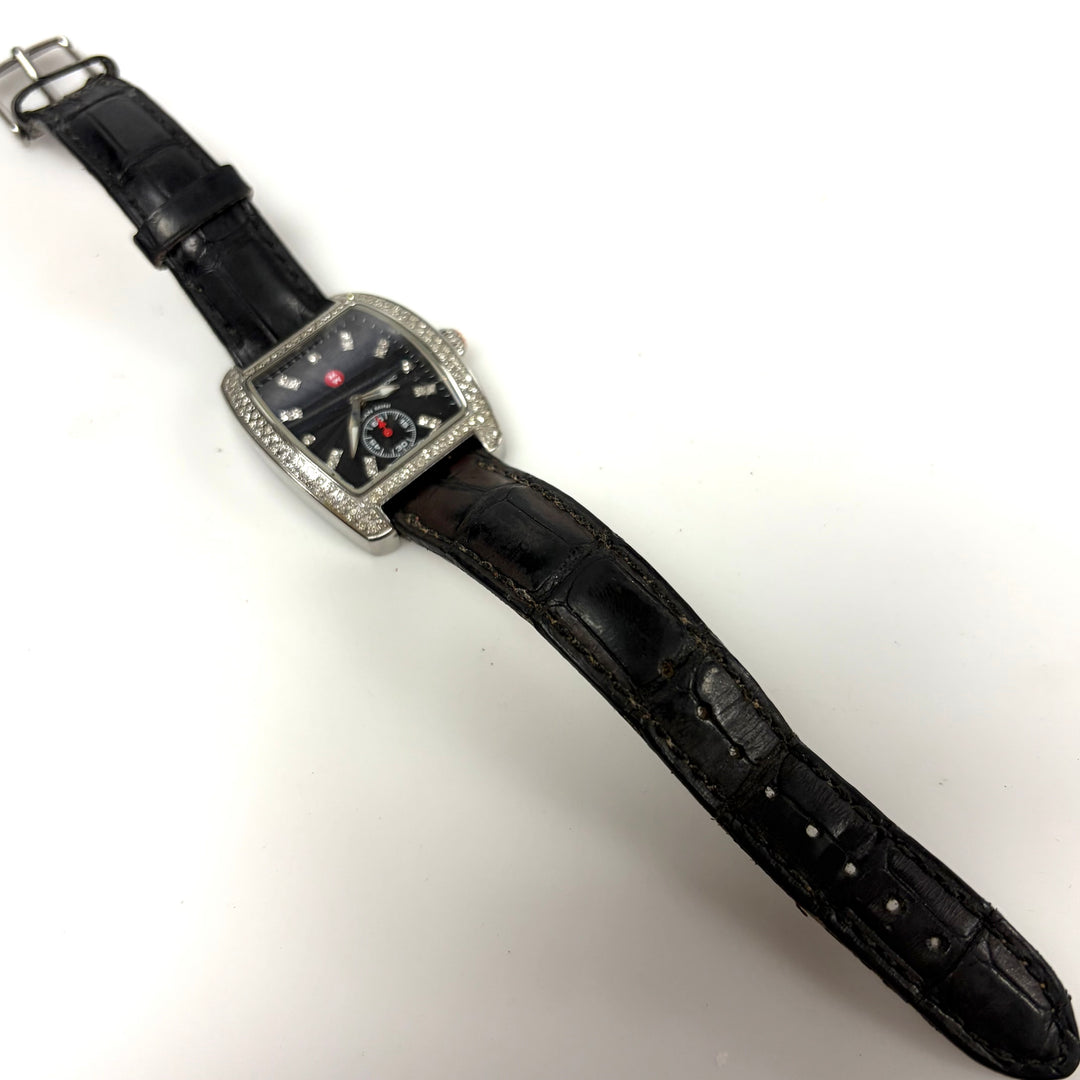 w063 Michele Urban Mini Curved Diamond Wrist Watch Brilliant 135 Diamond Bezel