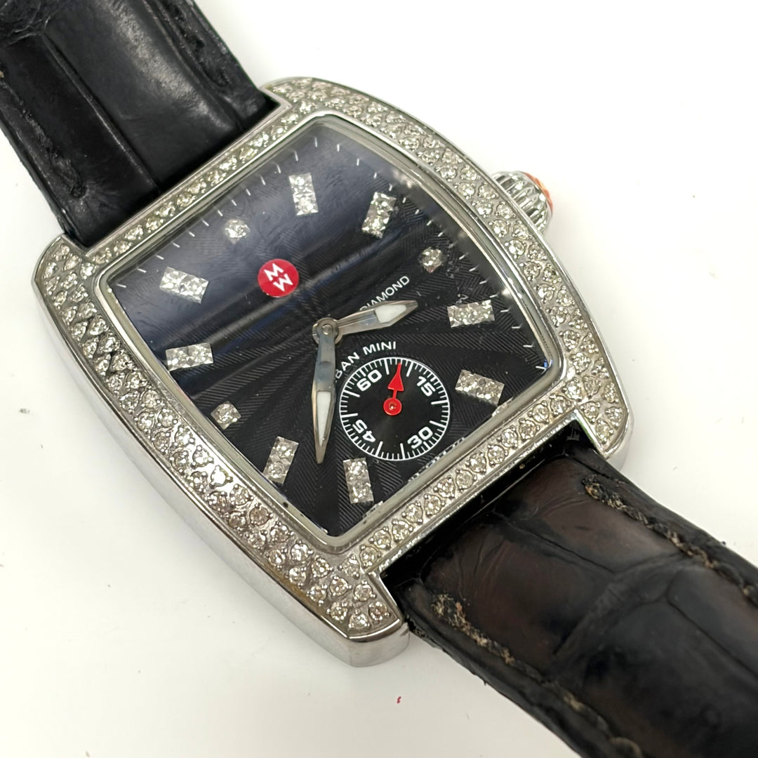 w063 Michele Urban Mini Curved Diamond Wrist Watch Brilliant 135 Diamond Bezel