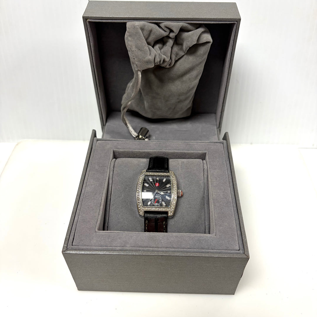 w063 Michele Urban Mini Curved Diamond Wrist Watch Brilliant 135 Diamond Bezel