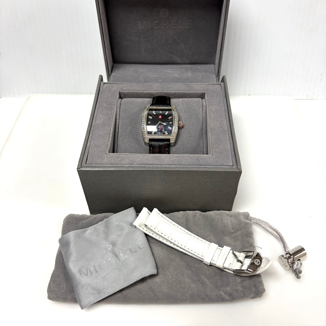 w063 Michele Urban Mini Curved Diamond Wrist Watch Brilliant 135 Diamond Bezel