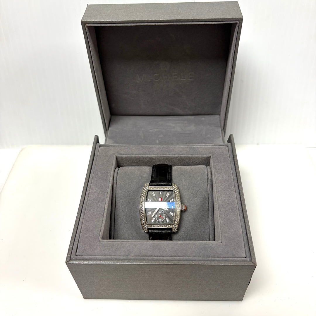 w063 Michele Urban Mini Curved Diamond Wrist Watch Brilliant 135 Diamond Bezel
