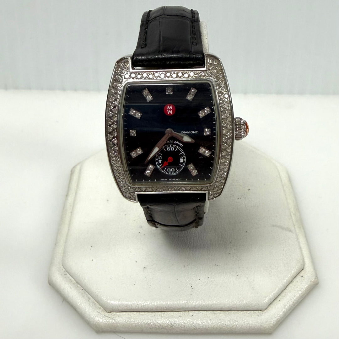 w063 Michele Urban Mini Curved Diamond Wrist Watch Brilliant 135 Diamond Bezel