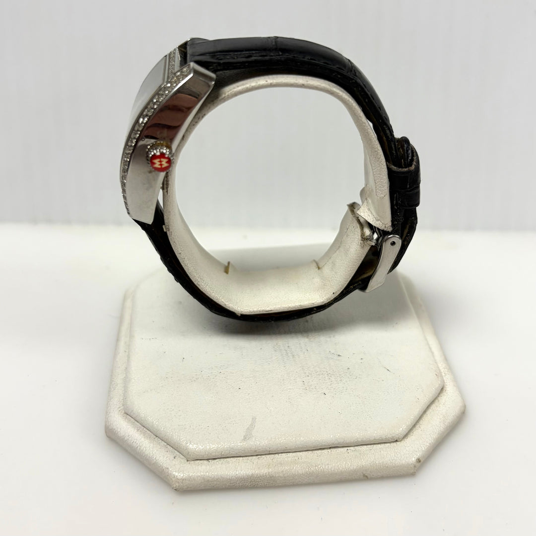 w063 Michele Urban Mini Curved Diamond Wrist Watch Brilliant 135 Diamond Bezel