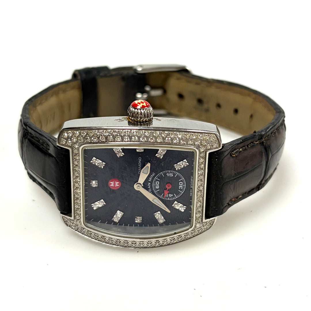 w063 Michele Urban Mini Curved Diamond Wrist Watch Brilliant 135 Diamond Bezel