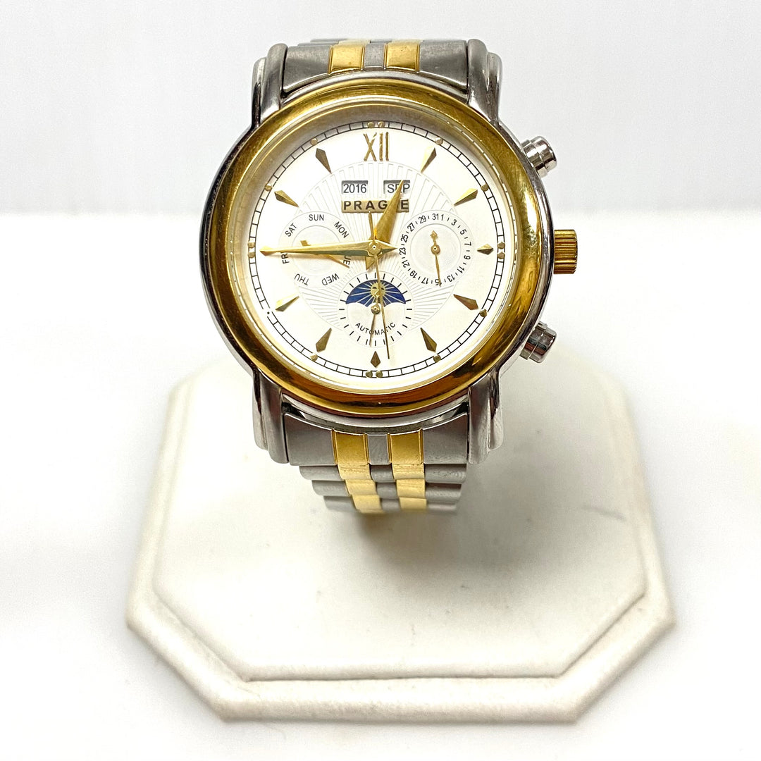 w064 Prague Men's Automatic Multi-Dial Wrist Watch Classic Two-tone Stainless