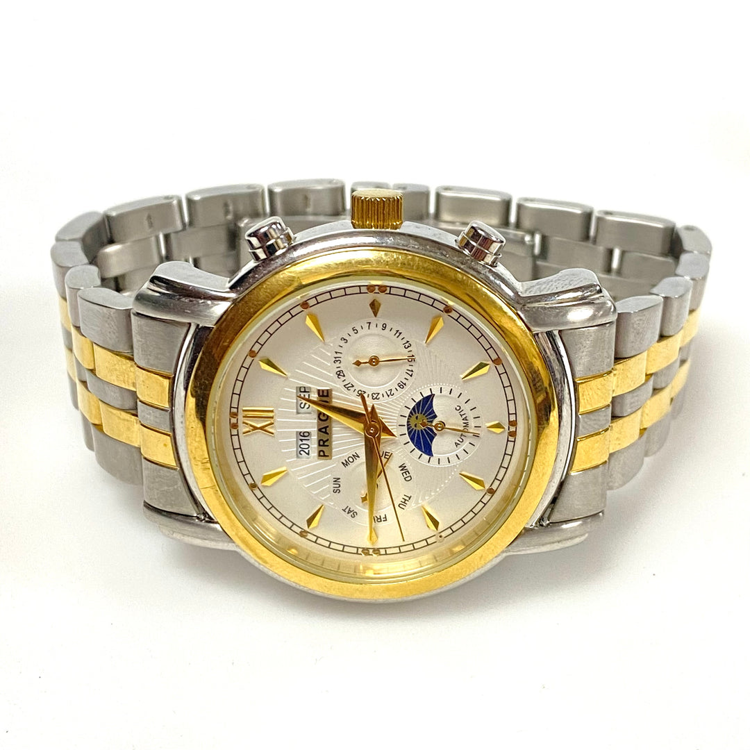 w064 Prague Men's Automatic Multi-Dial Wrist Watch Classic Two-tone Stainless