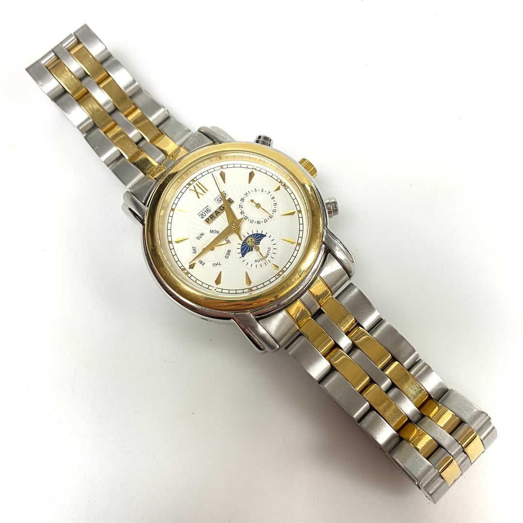 w064 Prague Men's Automatic Multi-Dial Wrist Watch Classic Two-tone Stainless