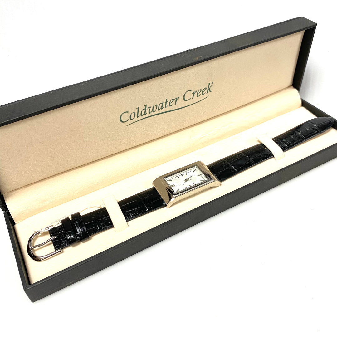 w068 Coldwater Creek Pedre Croc Tank Wrist Watch Pearlized/mother-of-pearl Dial