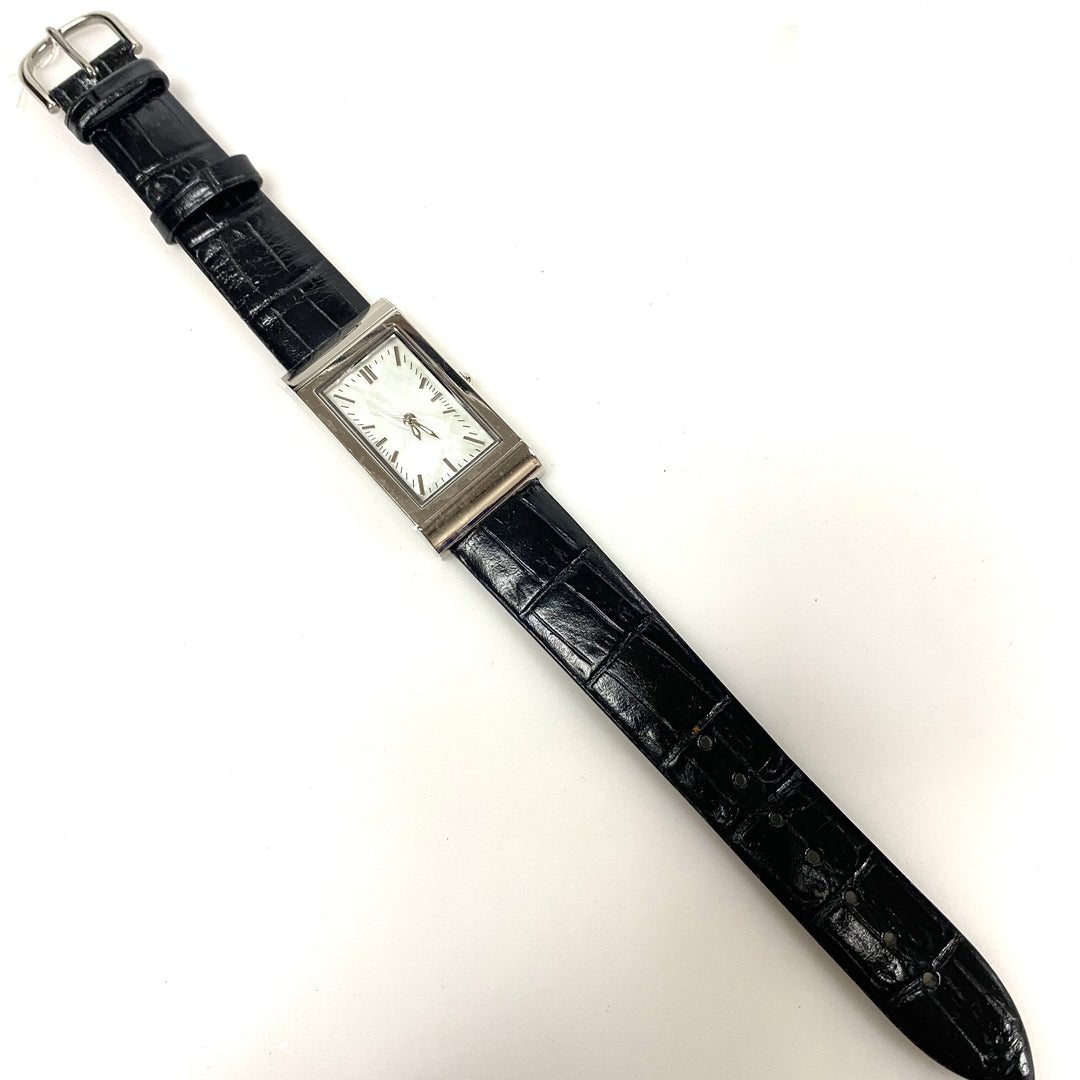 w068 Coldwater Creek Pedre Croc Tank Wrist Watch Pearlized/mother-of-pearl Dial