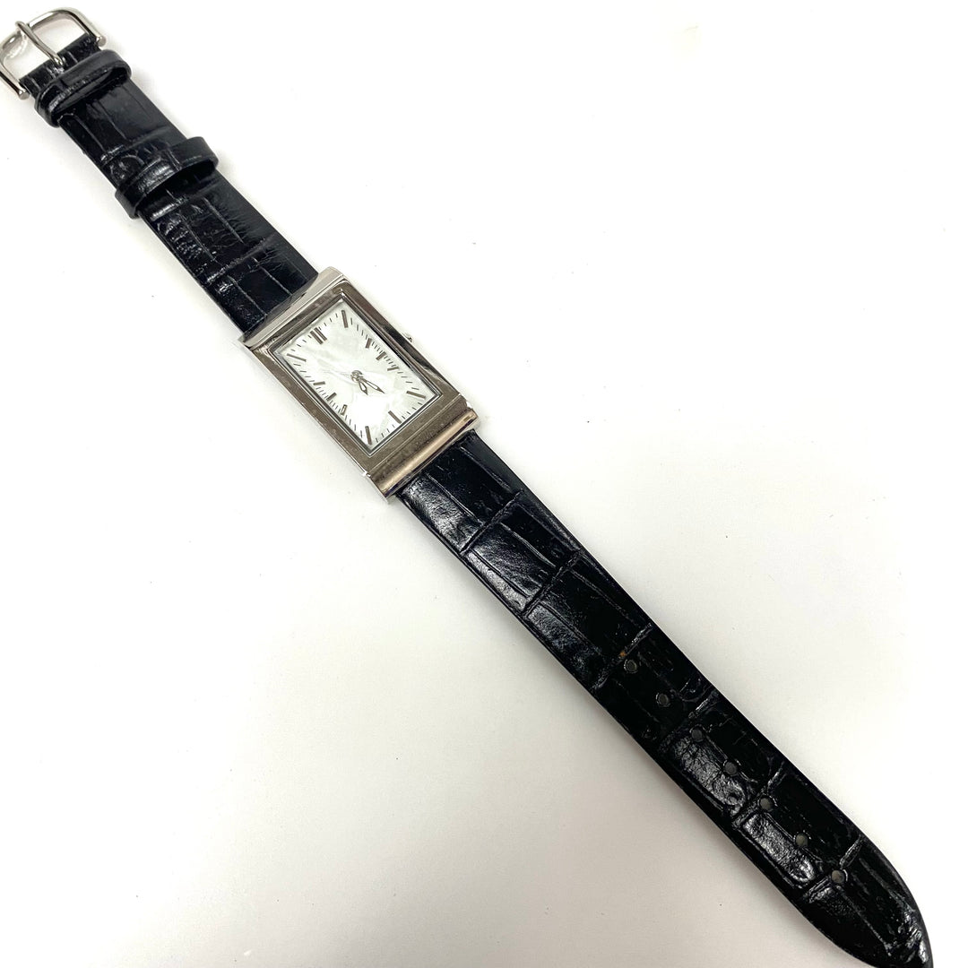 w068 Coldwater Creek Pedre Croc Tank Wrist Watch Pearlized/mother-of-pearl Dial