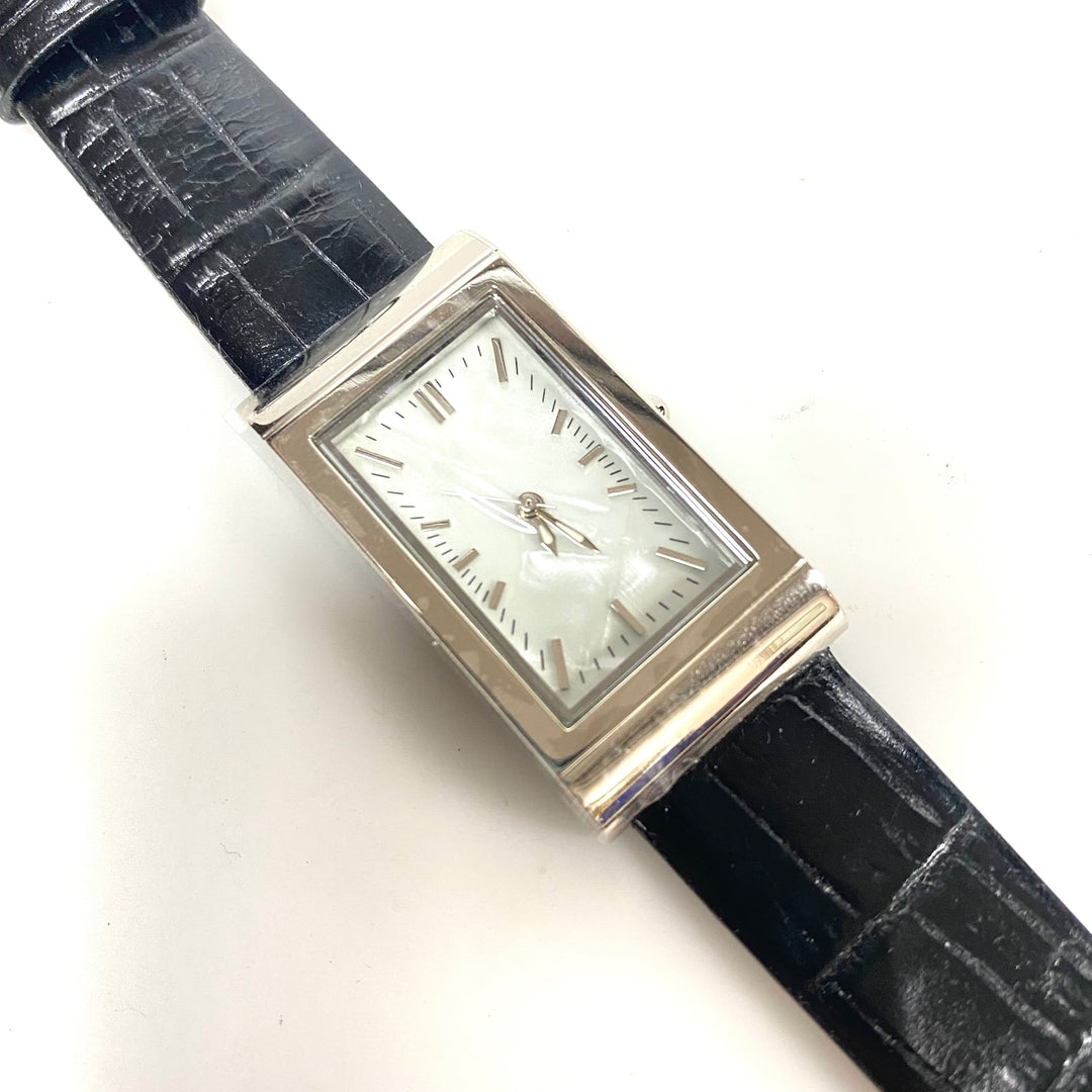 w068 Coldwater Creek Pedre Croc Tank Wrist Watch Pearlized/mother-of-pearl Dial