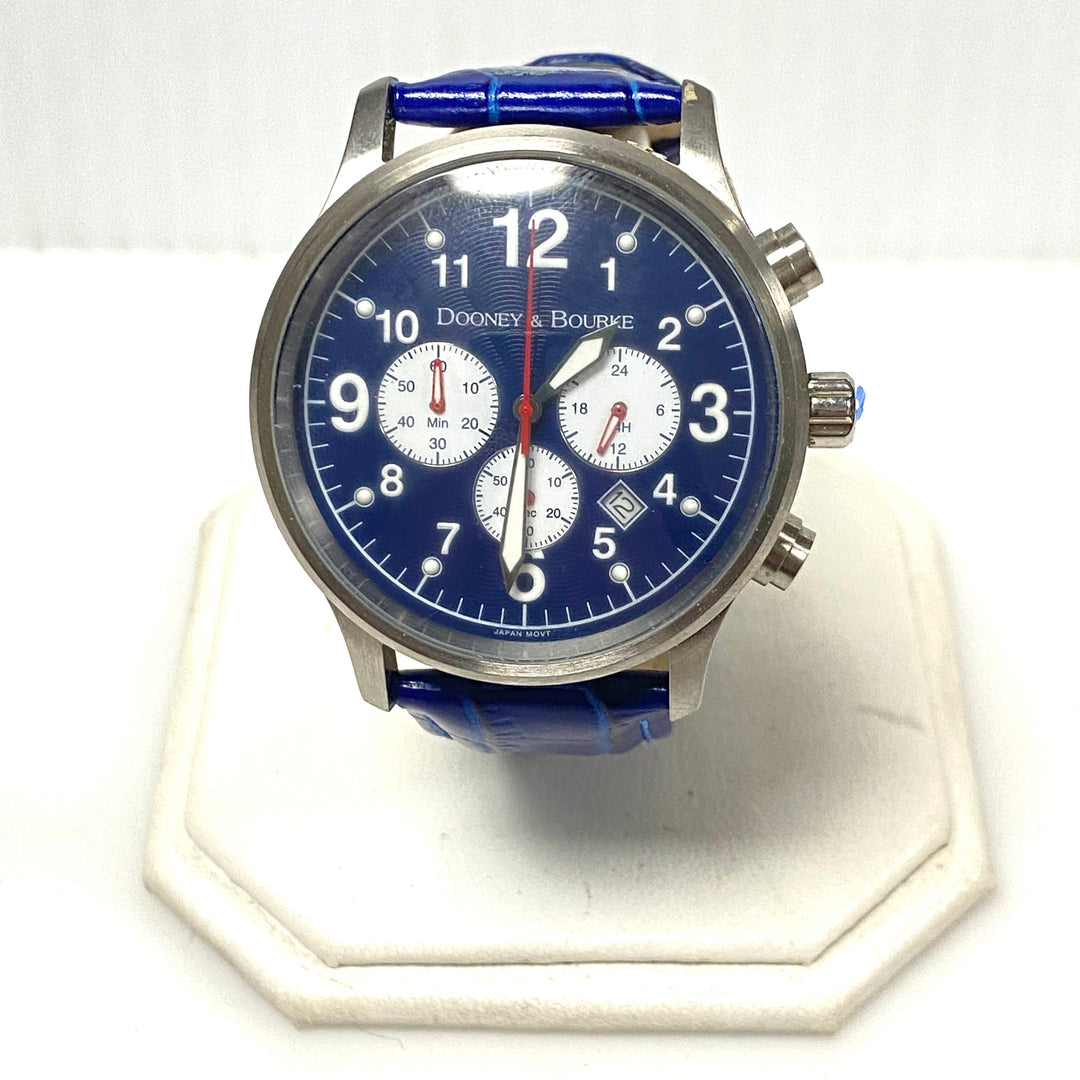 w070 Dooney & Bourke Chronograph Wrist Watch Dark Blue Textured Dial Stainless