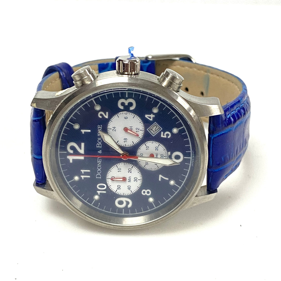 w070 Dooney & Bourke Chronograph Wrist Watch Dark Blue Textured Dial Stainless