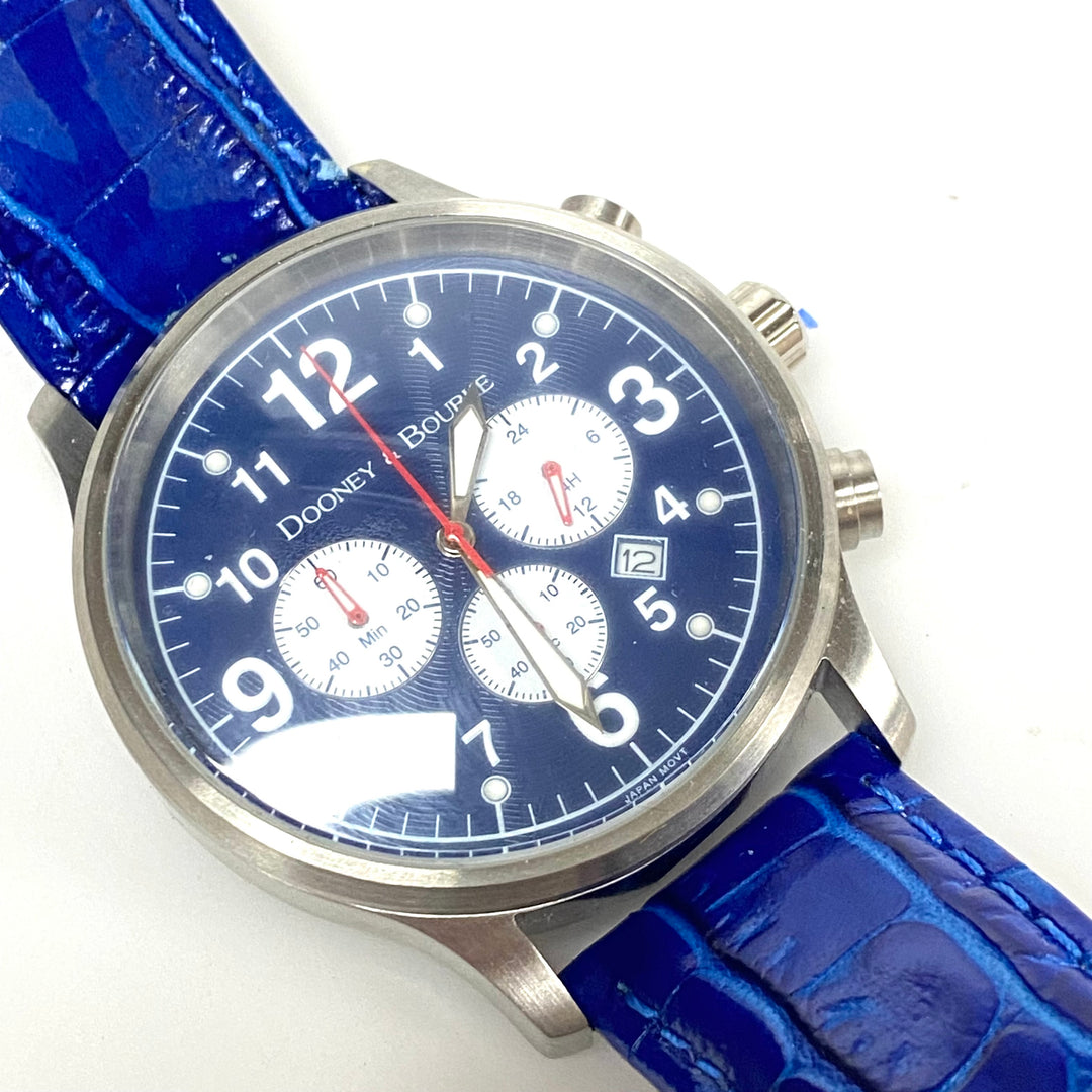 w070 Dooney & Bourke Chronograph Wrist Watch Dark Blue Textured Dial Stainless