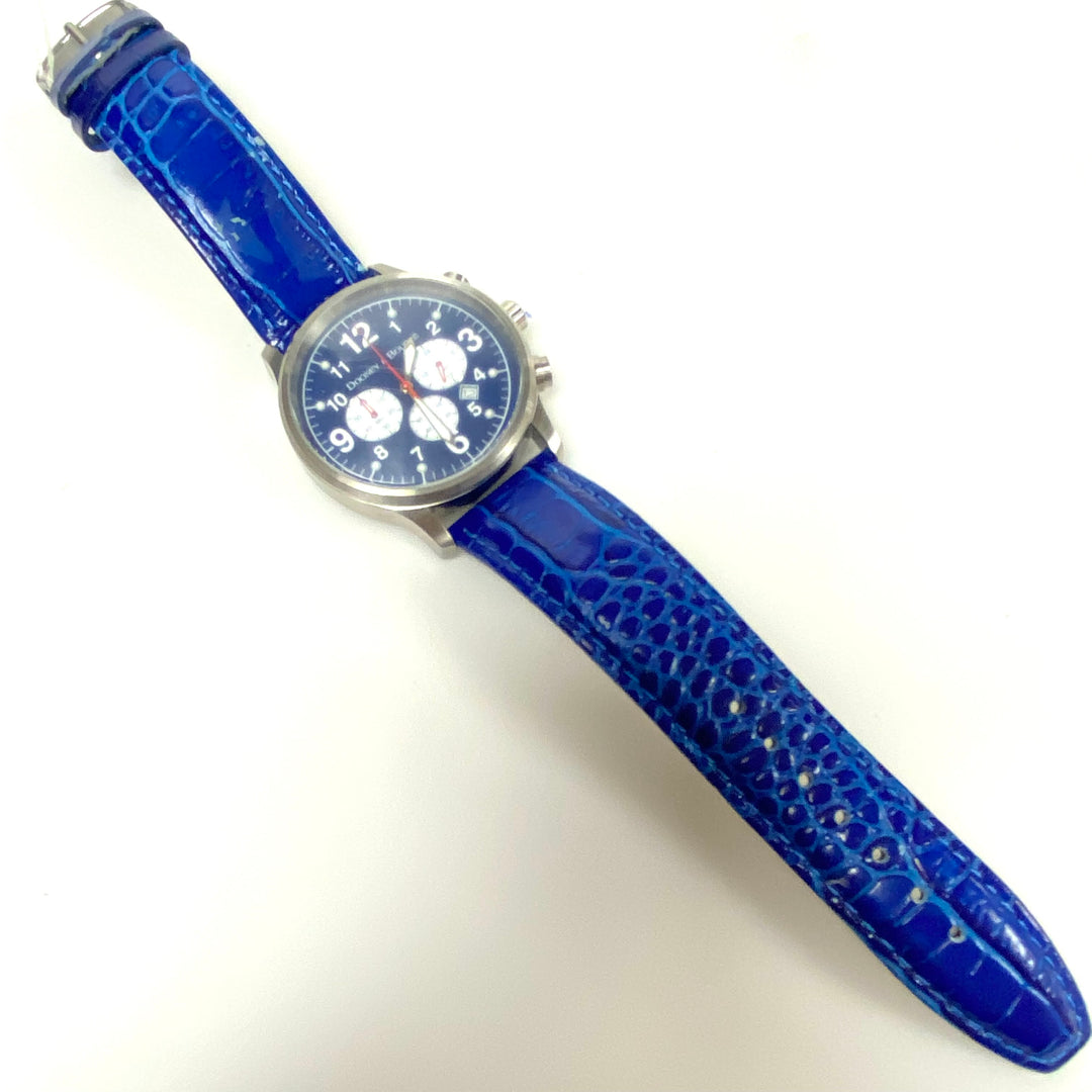 w070 Dooney & Bourke Chronograph Wrist Watch Dark Blue Textured Dial Stainless