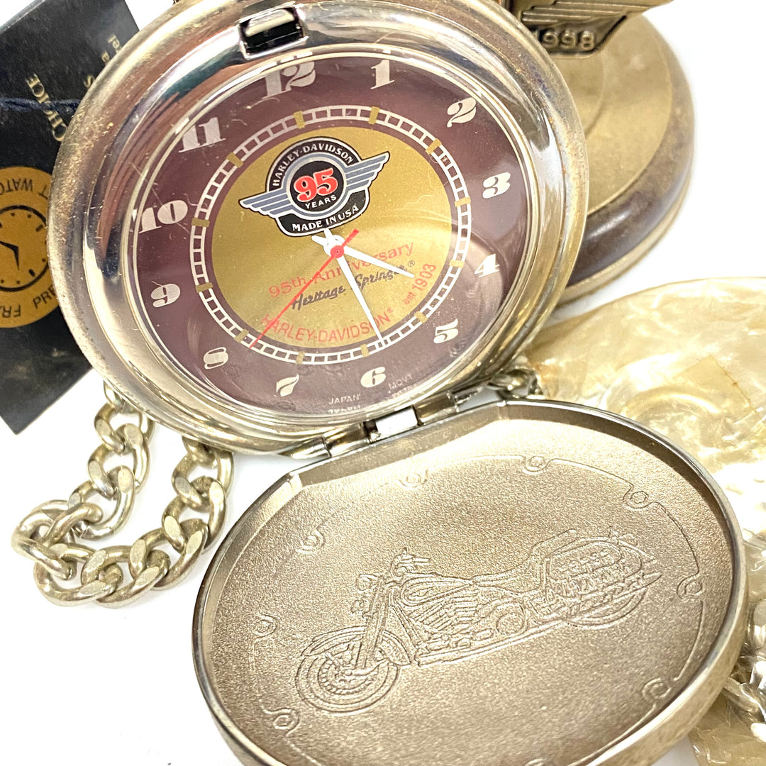 w073 Franklin Harley-Davidson 95th Anniversary Heritage Springer Pocket Watch & Stand
