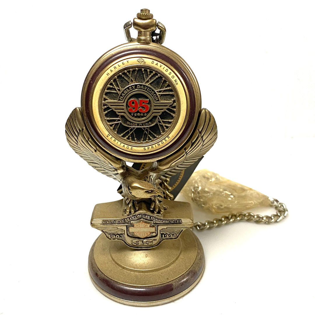 w073 Franklin Harley-Davidson 95th Anniversary Heritage Springer Pocket Watch & Stand