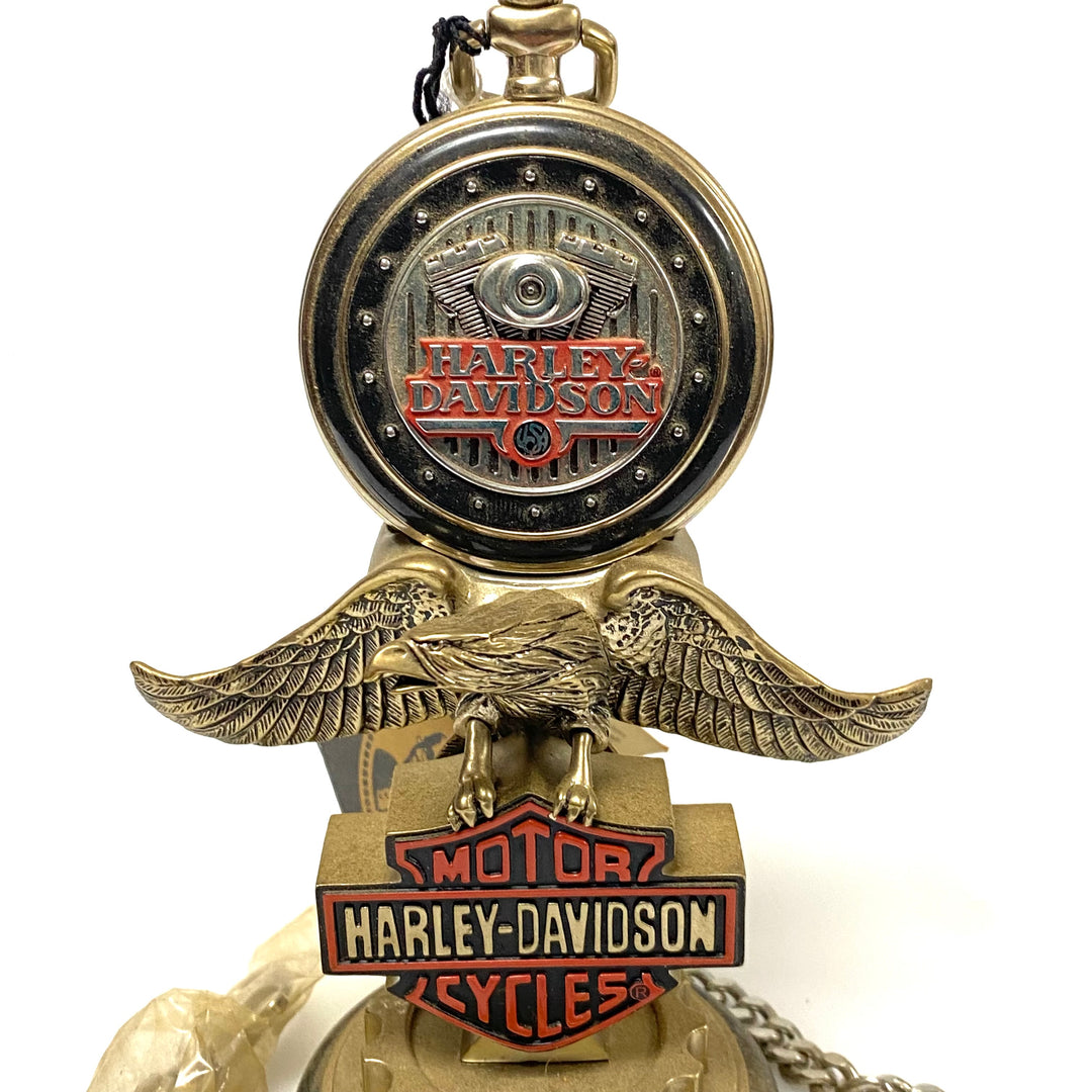 w074 vintage Franklin Mint Harley-Davidson Low Rider Pocket Watch & Eagle Stand