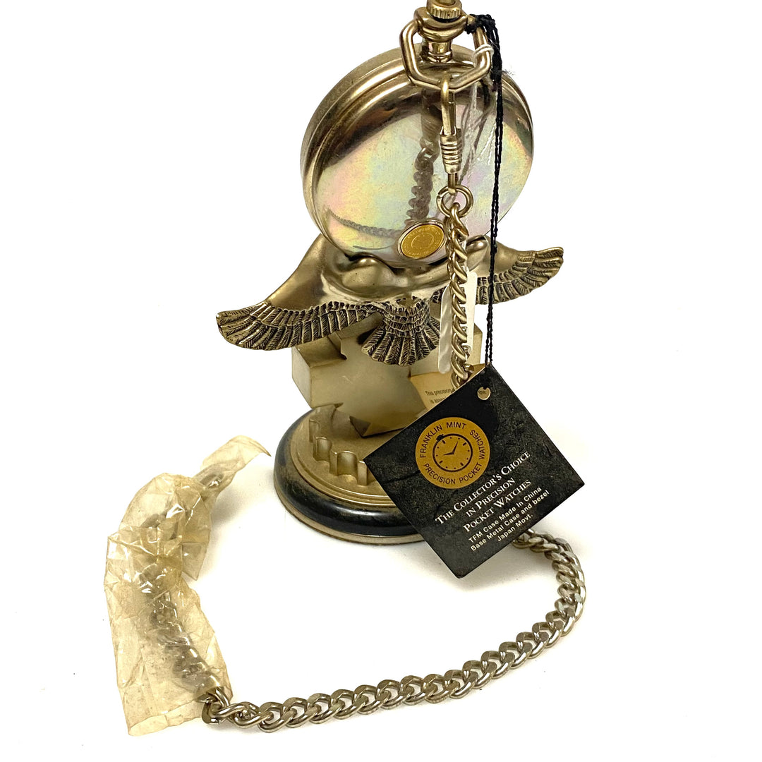 w074 vintage Franklin Mint Harley-Davidson Low Rider Pocket Watch & Eagle Stand