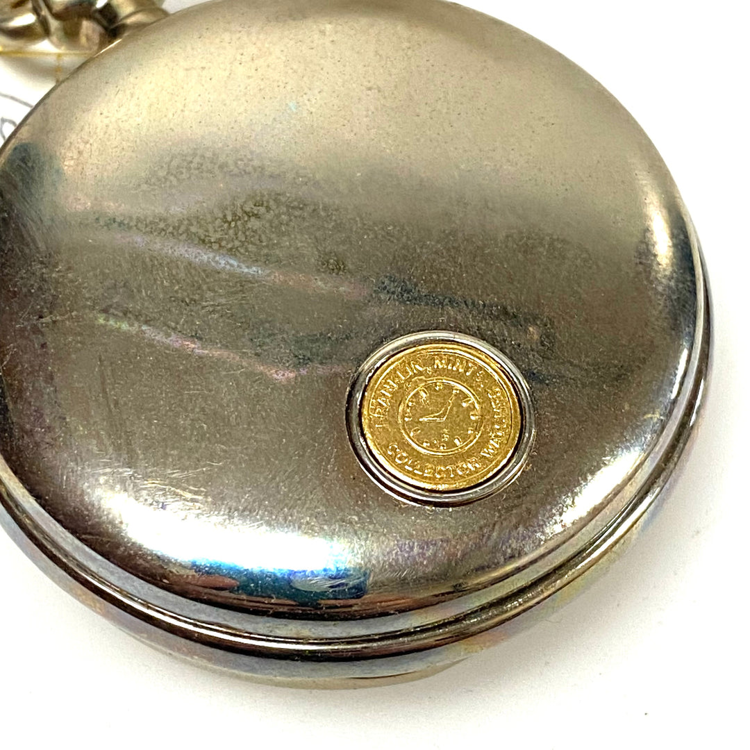 w075 Vintage Franklin Mint Harley-Davidson Superglide Collector's Pocket Watch &amp; Eagle Stand