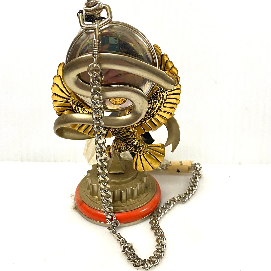 w077 Vintage Franklin Mint Harley-Davidson 1948 Panhead Collector's Pocket Watch & Eagle Stand