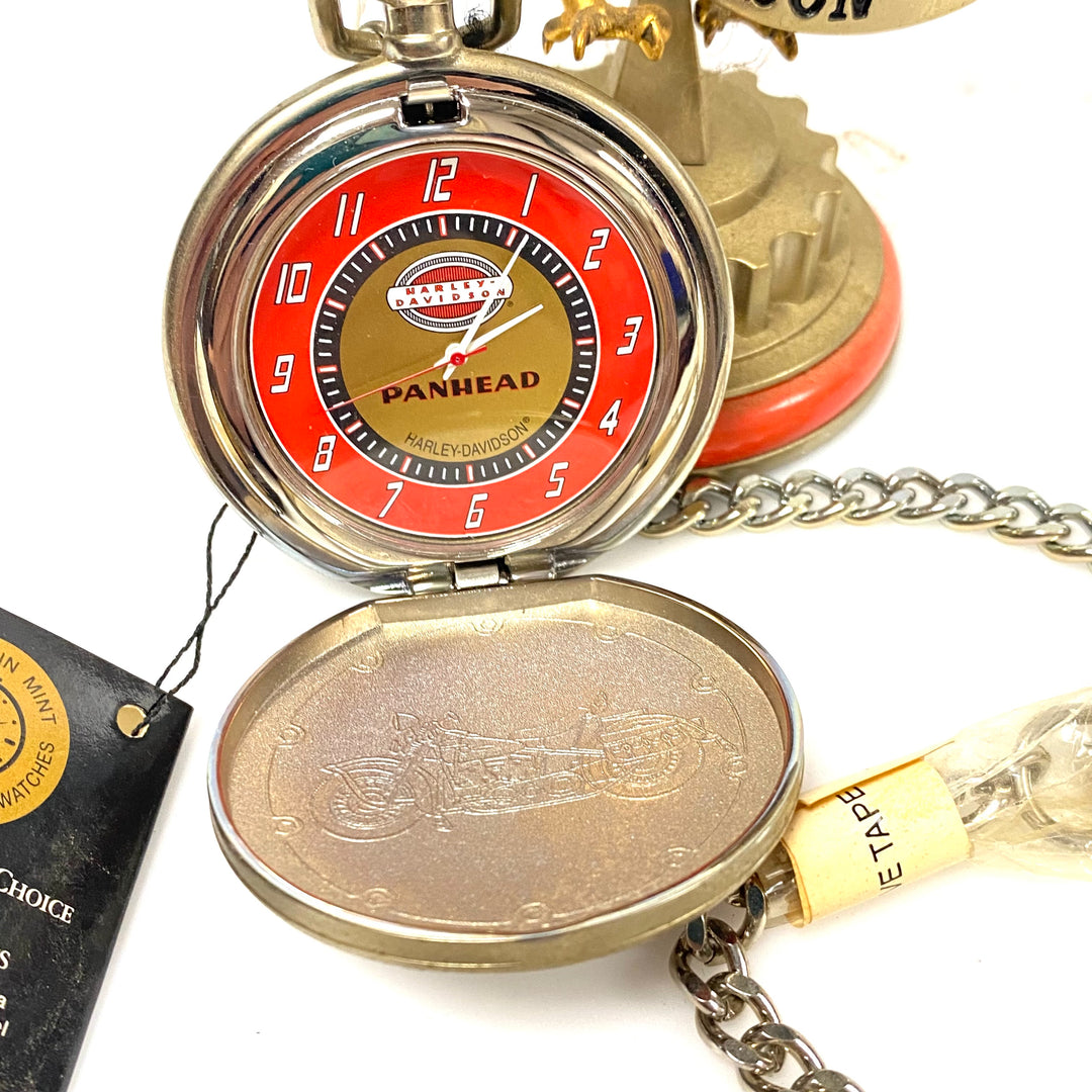 w077 Vintage Franklin Mint Harley-Davidson 1948 Panhead Collector's Pocket Watch & Eagle Stand