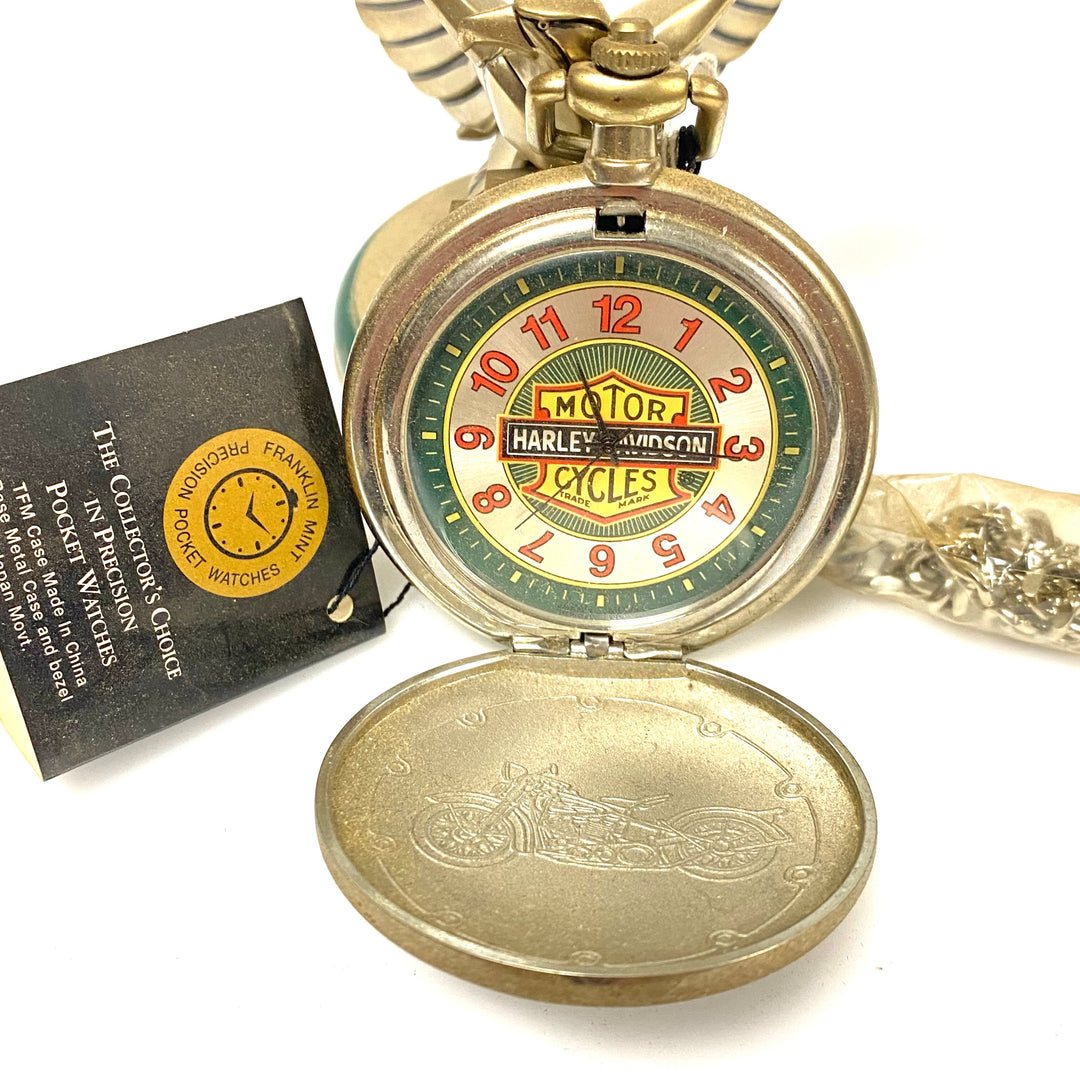 w078 Vintage Franklin Mint Harley-Davidson Collector's Pocket Watch Eagle Stand