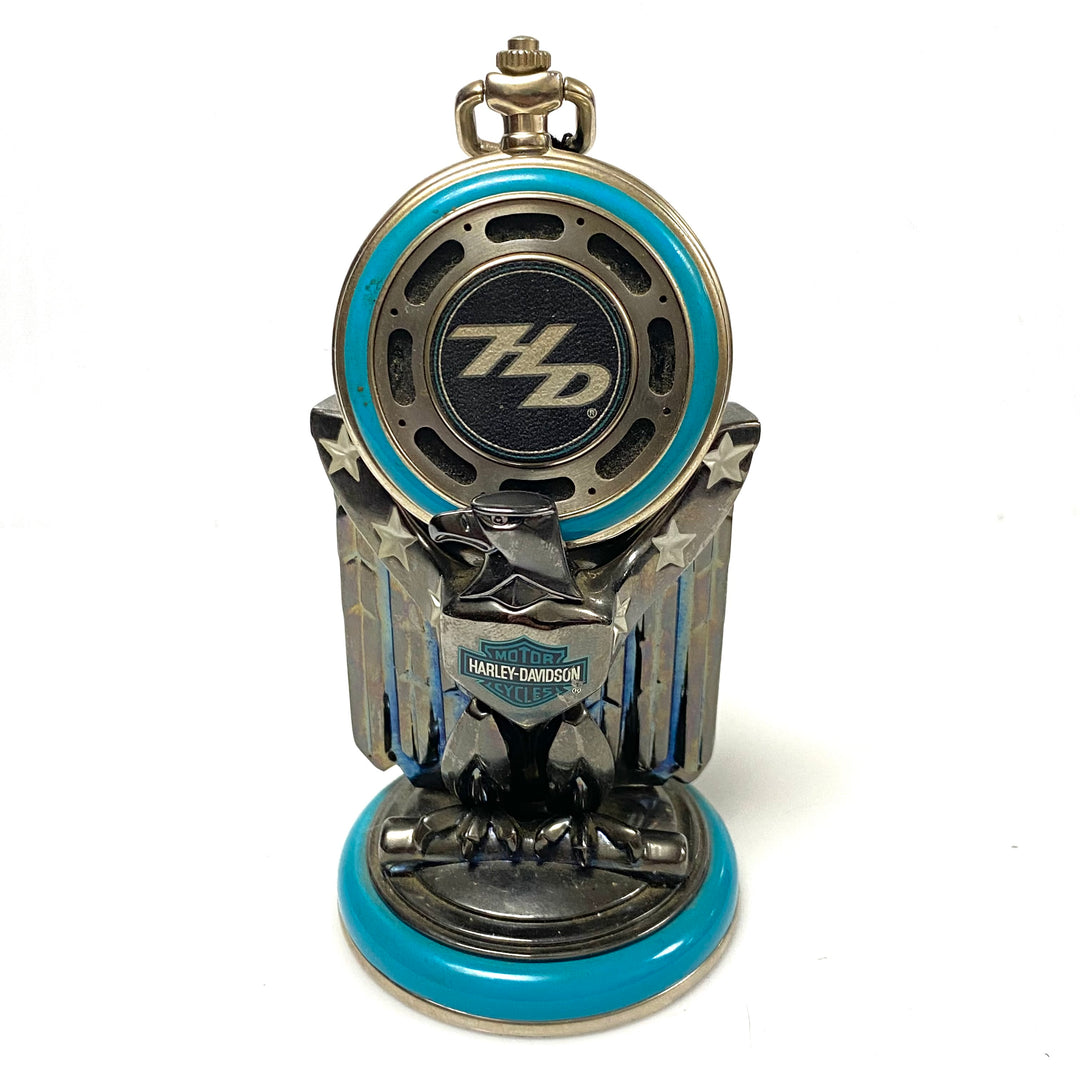 w080 Harley-Davidson 1998 Franklin Mint "Road King" Precision Pocket Watch & Eagle Stand