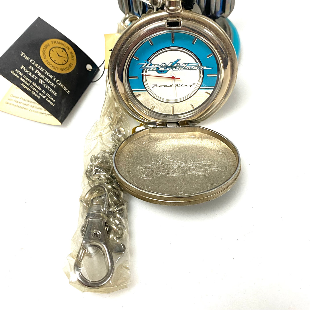 w080 Harley-Davidson 1998 Franklin Mint "Road King" Precision Pocket Watch & Eagle Stand
