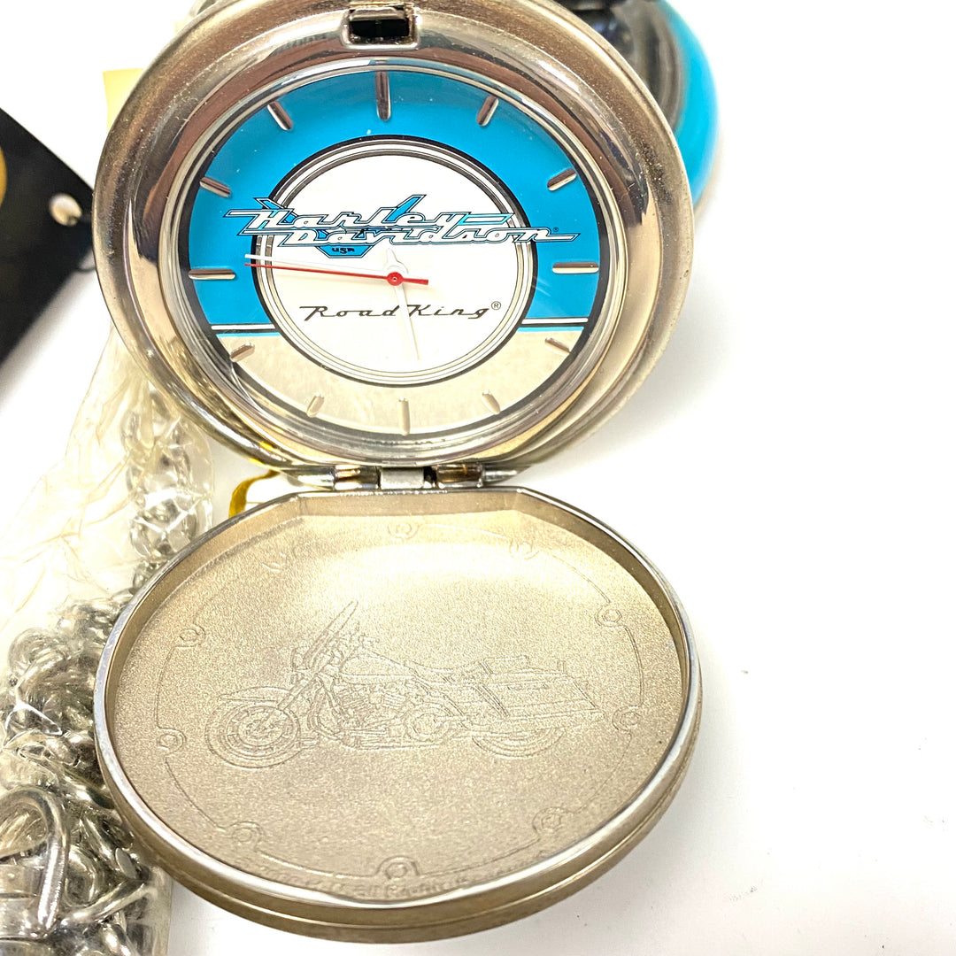 w080 Harley-Davidson 1998 Franklin Mint "Road King" Precision Pocket Watch & Eagle Stand