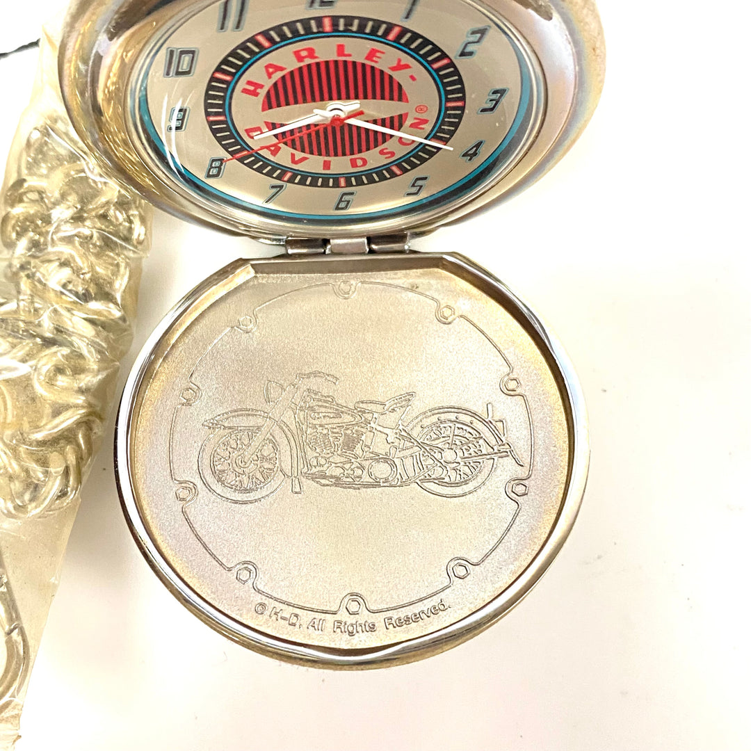 w081 Vintage Franklin Mint Harley-Davidson 1949 Hydra-Glide Collectible Pocket Watch & Eagle Stand