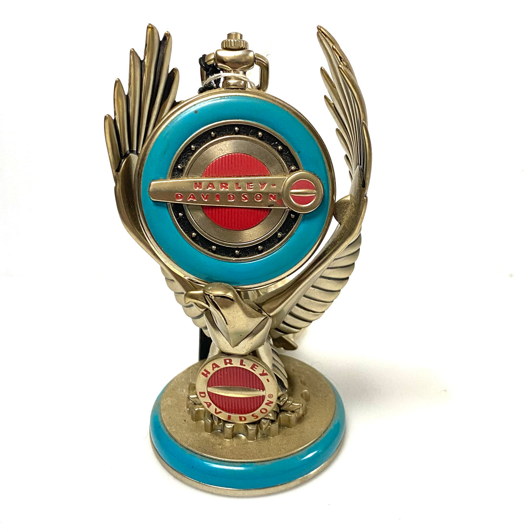 w081 Vintage Franklin Mint Harley-Davidson 1949 Hydra-Glide Collectible Pocket Watch & Eagle Stand
