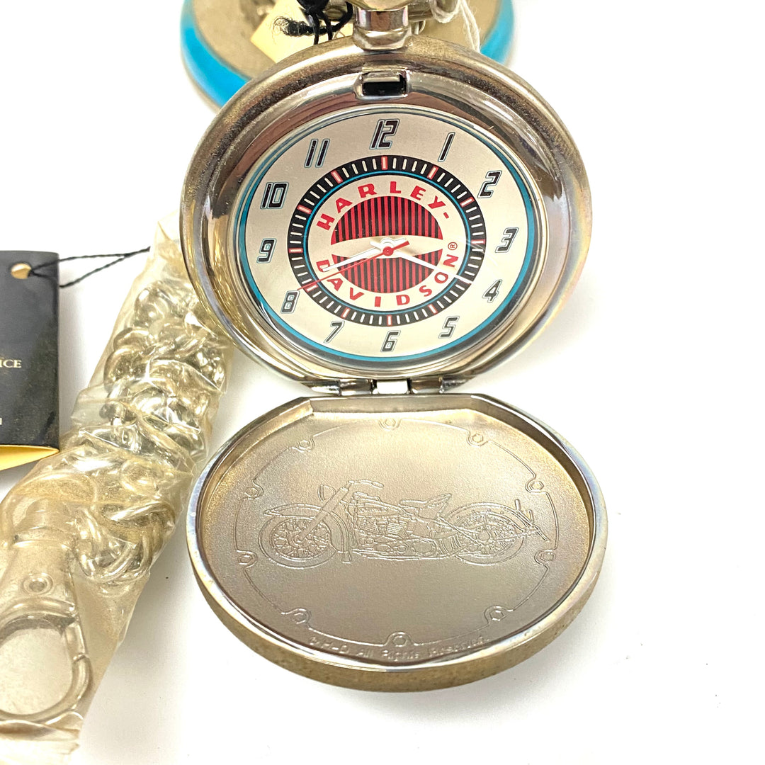 w081 Vintage Franklin Mint Harley-Davidson 1949 Hydra-Glide Collectible Pocket Watch & Eagle Stand