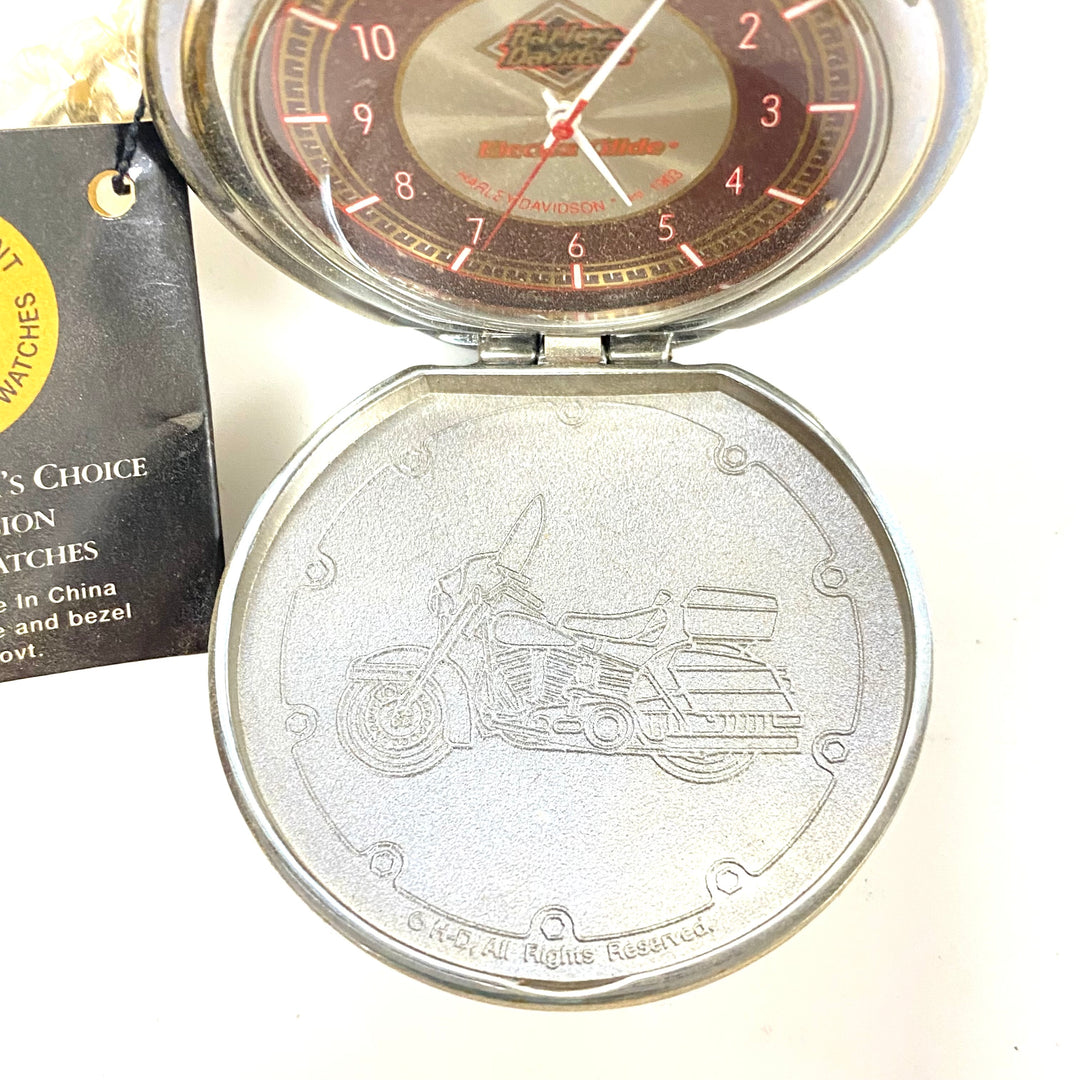 w082 Vintage 1998 Franklin Mint Harley-Davidson "Electra Glide" Precision Pocket Watch with Eagle Stand