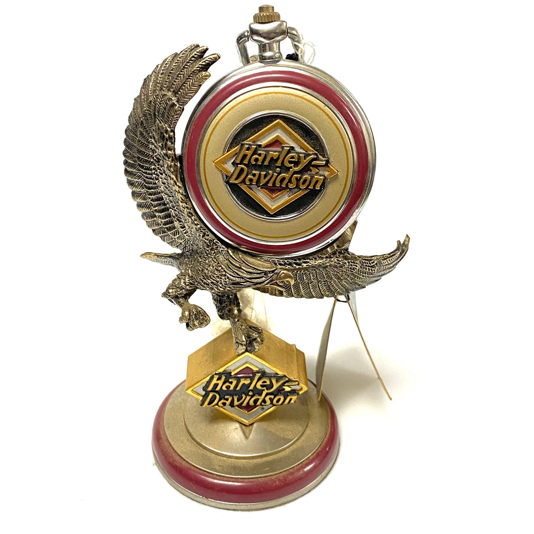 w082 Vintage 1998 Franklin Mint Harley-Davidson "Electra Glide" Precision Pocket Watch with Eagle Stand
