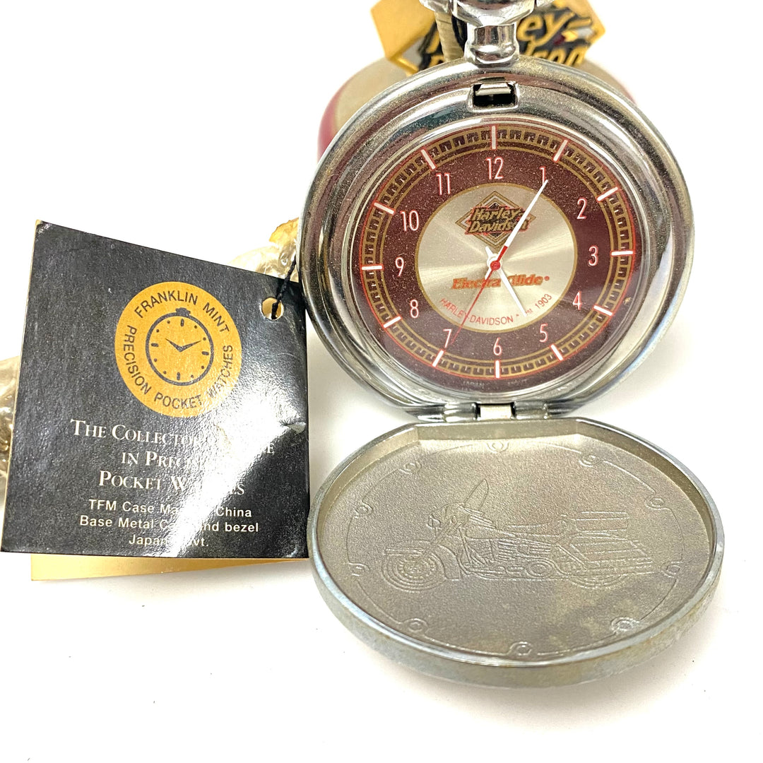 w082 Vintage 1998 Franklin Mint Harley-Davidson "Electra Glide" Precision Pocket Watch with Eagle Stand