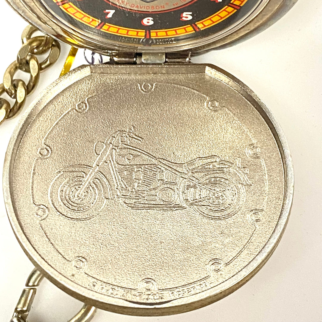 w083 Franklin Mint Harley-Davidson "Fat Boy" Collector's Pocket Watch & Stand