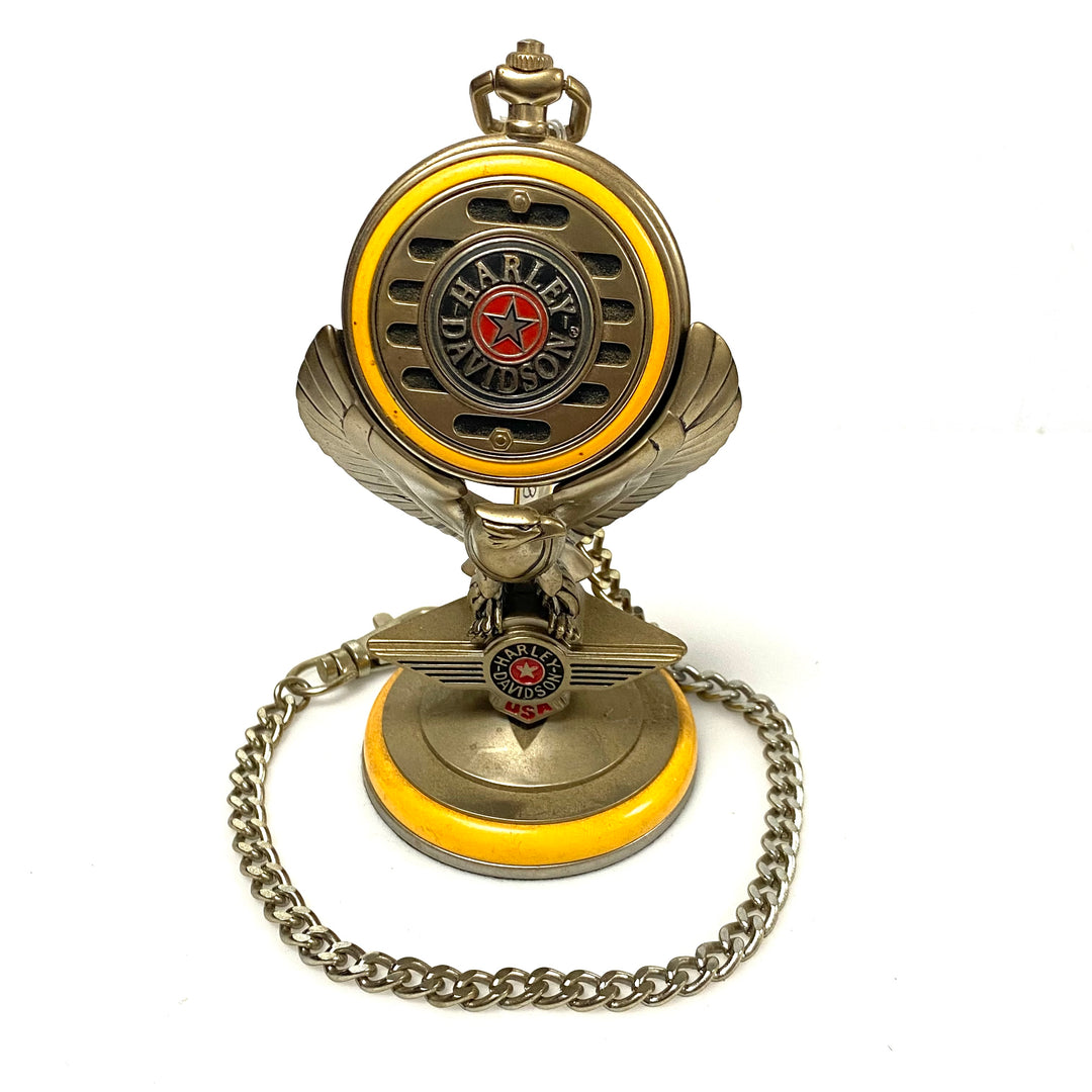 w083 Franklin Mint Harley-Davidson "Fat Boy" Collector's Pocket Watch & Stand