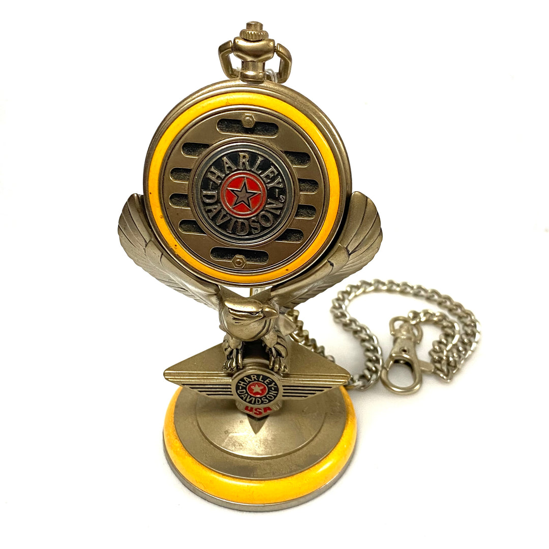 w083 Franklin Mint Harley-Davidson "Fat Boy" Collector's Pocket Watch & Stand