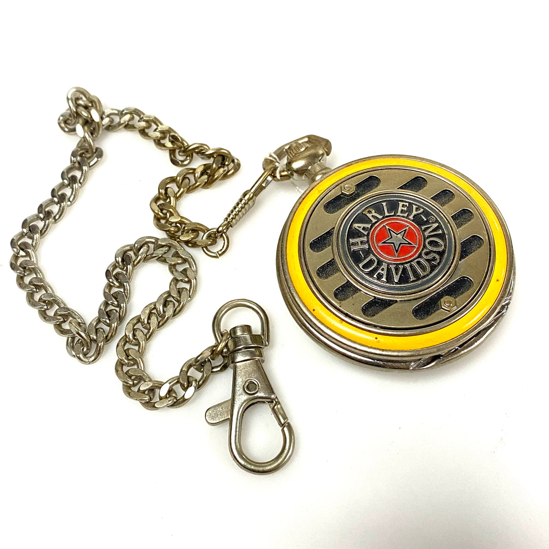 w083 Franklin Mint Harley-Davidson "Fat Boy" Collector's Pocket Watch & Stand