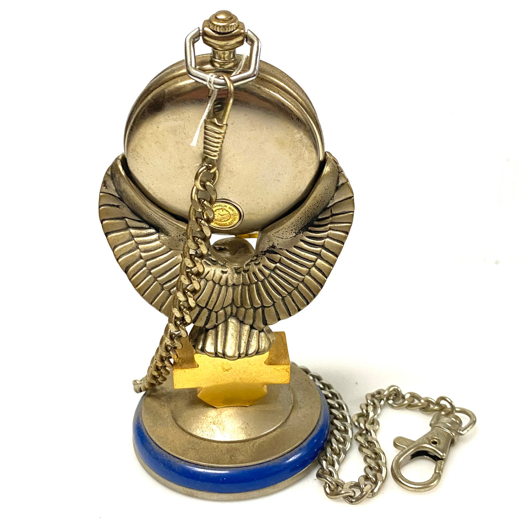 w084 Vintage 1998 Franklin Mint Harley-Davidson "The Ultimate Chopper" Pocket Watch & Eagle Stand