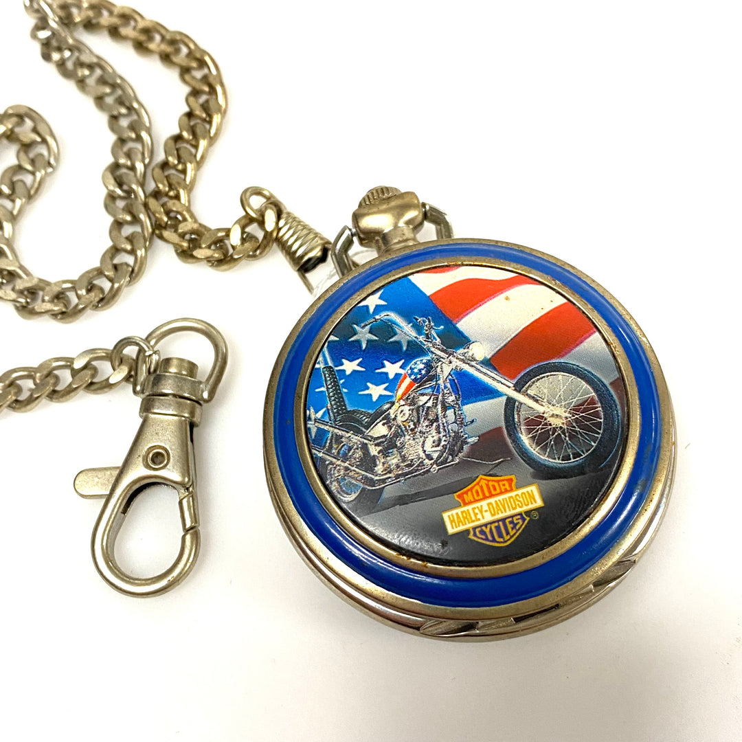 w084 Vintage 1998 Franklin Mint Harley-Davidson "The Ultimate Chopper" Pocket Watch & Eagle Stand