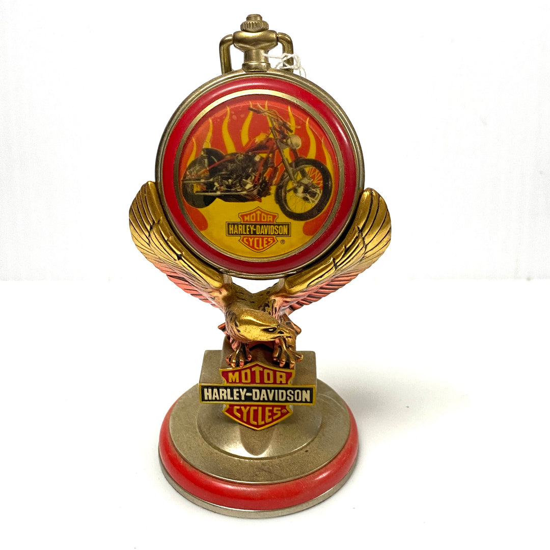 W085 Vintage 1998 Franklin Mint Harley-Davidson "Billy Bike" Chopper Precision Pocket Watch & Eagle Stand